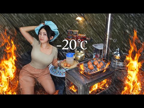 HEAVY SNOW CAMPING IN -20℃ SNOWSTORM ❄️ 50℃ SAUNA CAMPING IN HOT TENT 🔥 CAMPING ASMR .