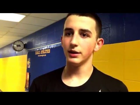 Elliott County's Korbin Spencer talks to reporter Matthew Sparks after Lions' win over Fairview.