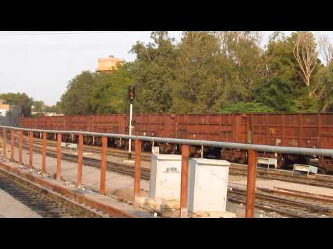 Diesel locos hauls freight trains, one with tank-containers at Jodhpur