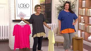 LOGO by Lori Goldstein 100% Cotton Ruched Hem Top on QVC