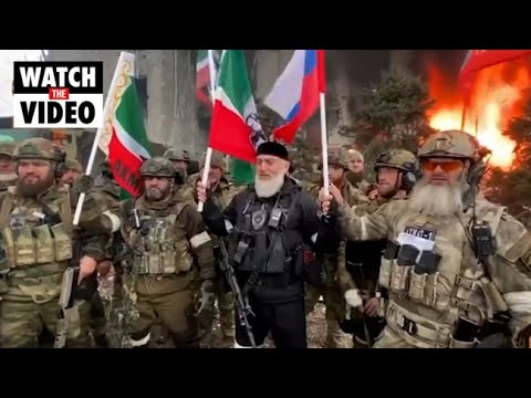 Chechen forces celebrate outside steel plant in Mariupol