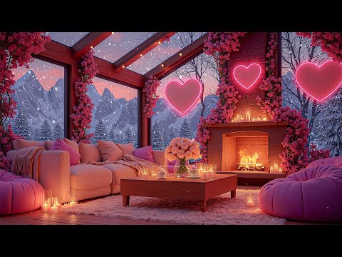 Romantic Valentine’s Snow Porch 💕❄️🔥 Cozy Fireplace & Soft Jazz Ambience for Calm, Chill