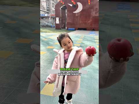 Little Girl Gives an Apple to the School Janitor#usa