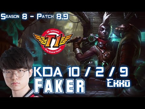 SKT T1 Faker EKKO vs CASSIOPEIA Mid - Patch 8.9 KR Ranked