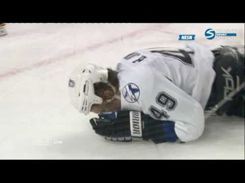 Dennis Seidenberg HITS Blair Jones (Lightning & Bruins) NHL Mar 3, 2011