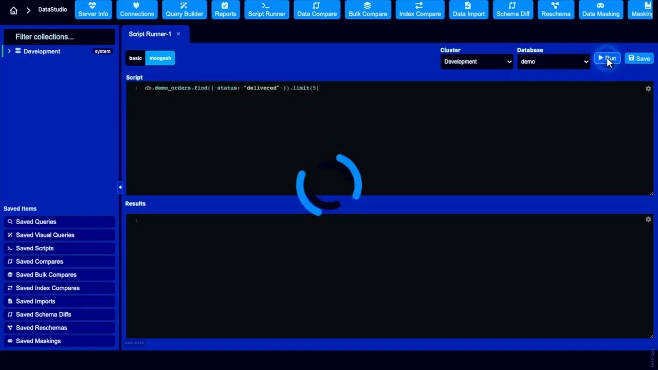 Run a script against your database — no shell, no setup