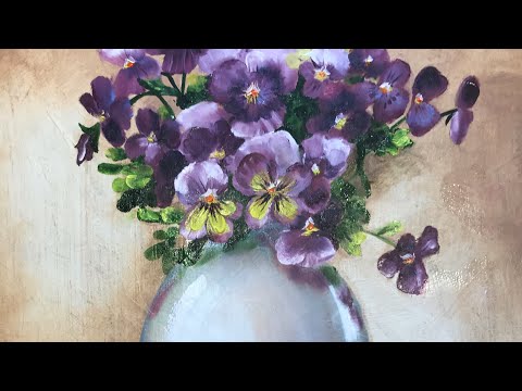 Oil painting flowers Как написать Анютины глазки в технике масло 2часть