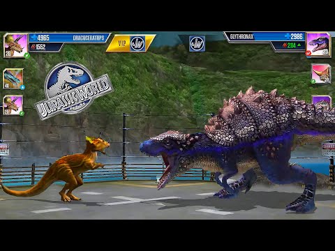 THE GLYTHRONAX VS DRACOCERATOPS | BATTLE | JURASSIC WORLD THE GAME