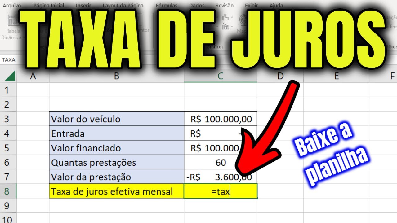 Como Calcular Taxa de Juros de Financiamento de Veiculo no Excel 2023