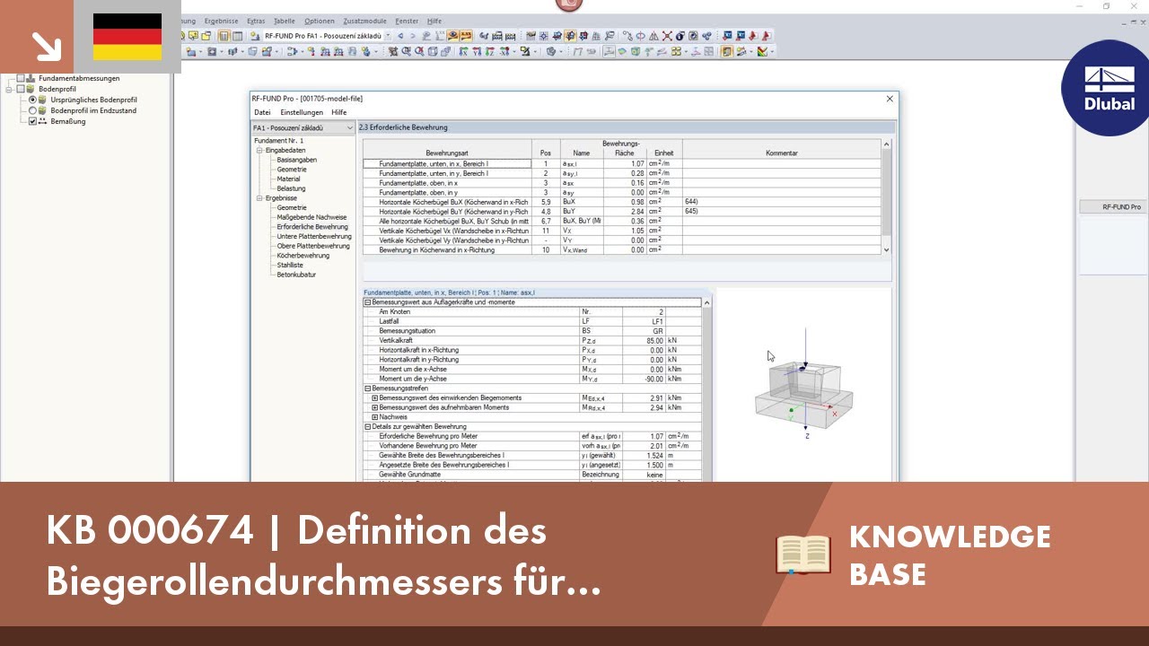 KB 000674 | Definition des Biegerollendurchmessers für Fundamentbewehrung