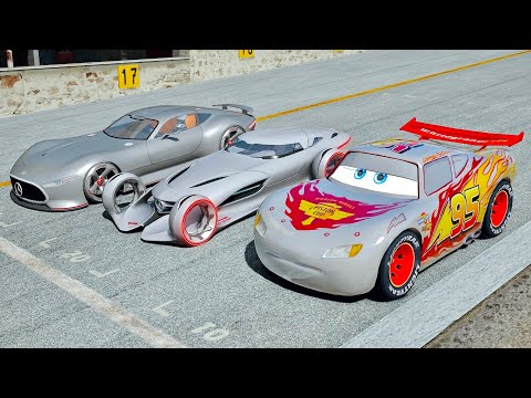 Silver Lightning McQueen Piston Cup vs Mercedes Silver Arrow vs Mercedes Vision GT at Top Gear