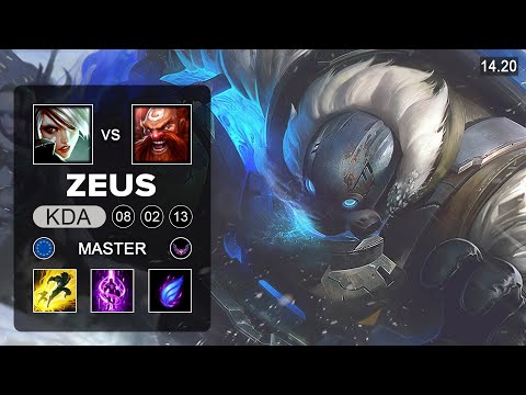 T1 Zeus Gragas vs Riven Top - EUW Master - Patch 14.20 Season 14