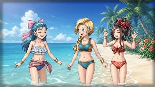 ドラクエ　海で主人公達が休息　AI動画