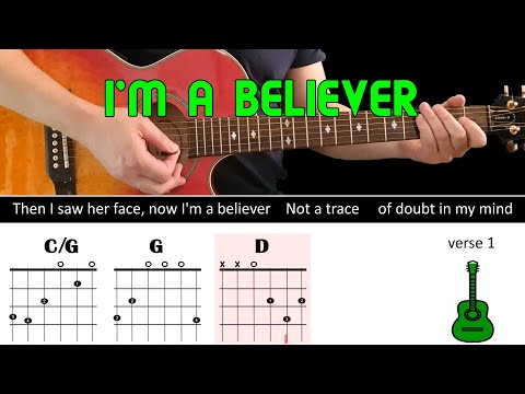 I'M A BELIEVER - Guitar lesson - Acoustic guitar (with chords & lyrics) - The Monkees Video