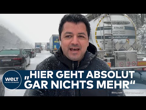 Video Thumbnail: EIS- UND SCHNEECHAOS: Stilltstand auf der Autobahn A5! Lkws stecken teils seit sieben Stunden fest