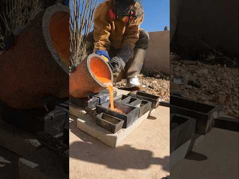Melting copper scrap into bars #forge #metal
