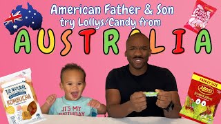 American Father & Son trying AUSTRALIAN Candy for the FIRST TIME (Aussie food, lollies & snacks)