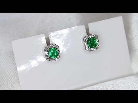 Colombian Emeralds earrings, 18 kt white gold with diamonds “Coral” Video