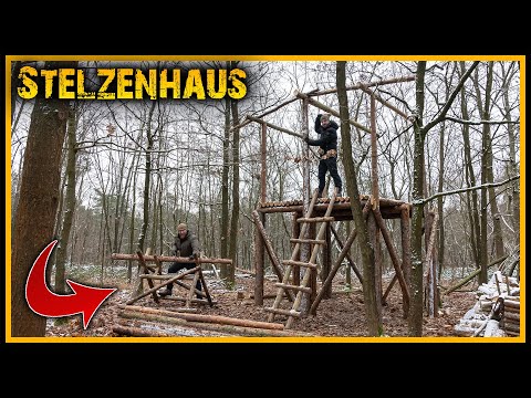 Das Stelzenhaus - Das Dachgestell bauen bei Minusgraden [Part 3] - Outdoor Bushcraft Deutschland