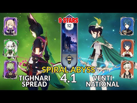 New 4.1 Spiral Abyss│Tighnari Spread & Venti National | Floor 12 - 9 Stars | Genshin Impact