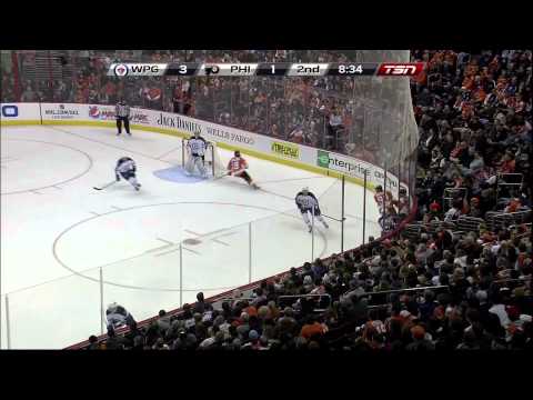 Alexander Burmistrov dancing deflection goal 3-1 Feb 23 2013 Winnipeg Jets vs Philadelphia Flyers