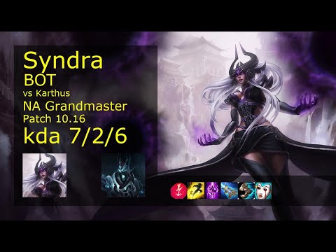 Syndra Bot & Thresh vs Karthus & Blitzcrank - NA Grandmaster 7/2/6 Patch 10.16 Gameplay
