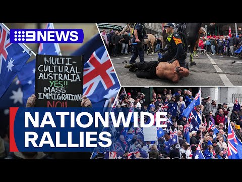 【國際時事】全球反移民聲浪擴大，澳洲也爆發街頭示威！ (Nationwide 'March for Australia' anti-immigration rallies | 9 News Australia)