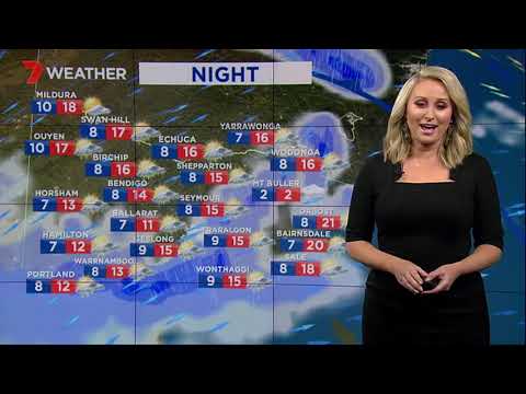 16 ahead of cold and gusty showers, with wintry hail and thunder. Snow on Mt Dandenong at night.