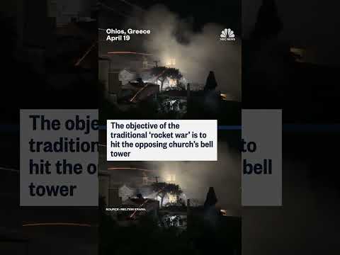 Rival churches fire thousands of fireworks during Easter celebrations in Greece