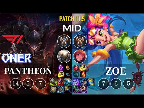 T1 Oner Pantheon vs Zoe Mid - KR Patch 11.5