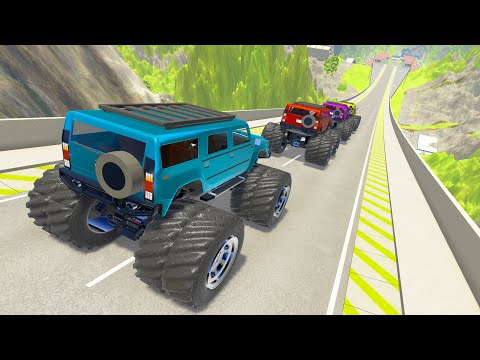 HT Gameplay Crash # 2 | Epic High Speed Jumps Monster Truck and Cars vs Speed Bumps With Giant Pit