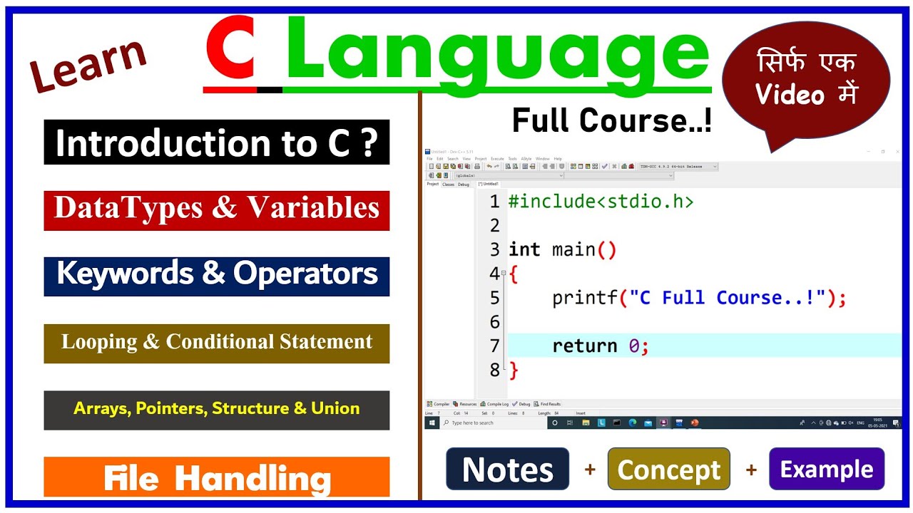 Watch video C Programming Full Course for Beginners (Hindi) | Learn Coding Now C Programming Full Course for Beginners (Hindi) | Learn Coding
