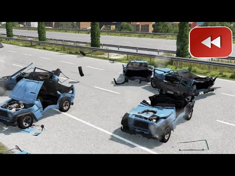Reverse Cars vs Spinning Roller – BeamNG Drive#23