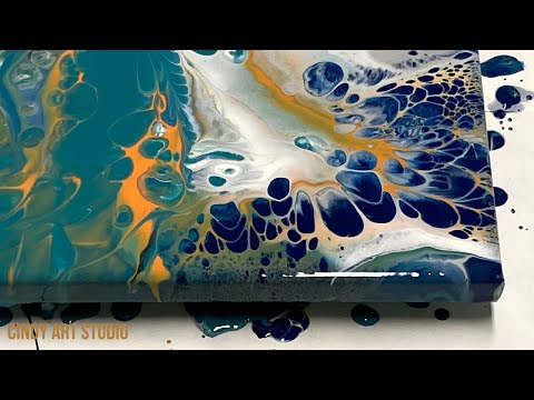 Acrylic pearl Pour/splash/comb swipe. Fluid art pour Under the Sea. Acrylic pouring abstract art.