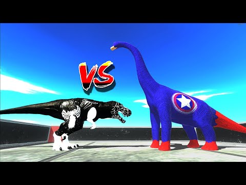Black Spiderman Trex Vs Captain America Brachiosaurus Speed Run RACE Animal Revolt Battle Simulator