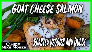 Goat Cheese Salmon with Roasted Vegetables and Dulse
