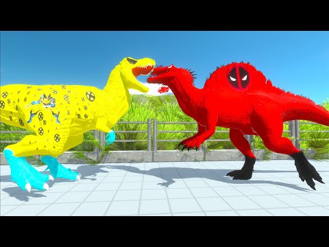 DEADPOOL SPINOSAURUS vs WOLVERINE T-REX DEATH RUN - Animal Revolt Battle Simulator