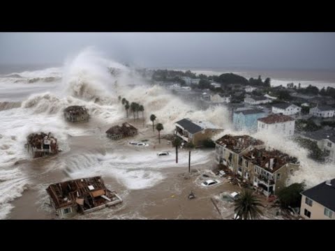 Chaos in New York, US, and Ontario, Canada! Lake Erie Storm Surge Destroys Homes, Roads, and Cars