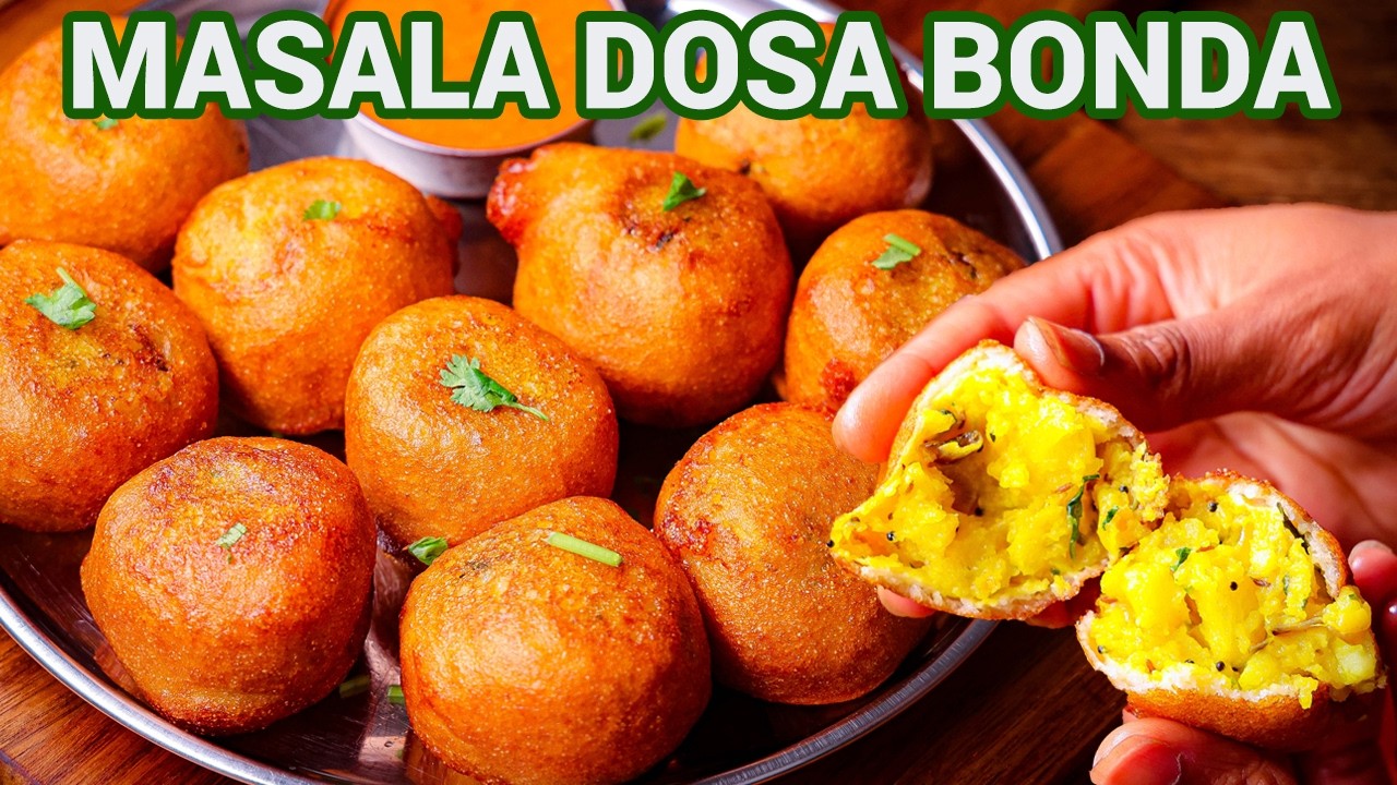 Masala Dosa Bonda Recipe | 2 in 1 Snack with Leftover Dosa Batter - Crispy Bonda Tea Time Snack