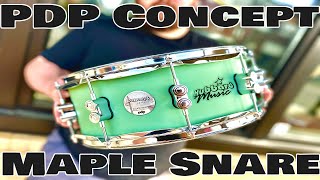 Video thumbnail for PRODUCT DEMO: PDP Concept Maple 14x5.5 Snare! Seafoam Green!! by Hubbard Music