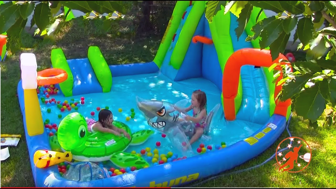 Giant Inflatable Water Slide & Shark Disney Princess Surprise w Warheads Sour Candy + Peppa Pig