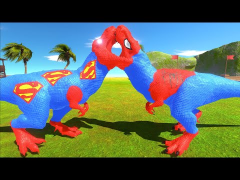 SUPERMAN T-REX vs SPIDERMAN T-REX JUNGLE DEATH RUN - Animal Revolt Battle Simulator