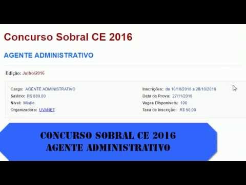 Edital Concurso Sobral CE 2016 - AGENTE ADMINISTRATIVO