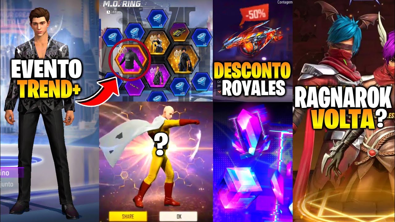 ONE PUNCH MAN, COMO COMPLETAR CHAMAR DE VOLTA, DESCONTO ROYALES, RAGNAROK VOLTA NOVIDADES FREE FIRE