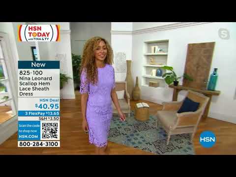 Nina Leonard Scallop Hem Lace Sheath Dress