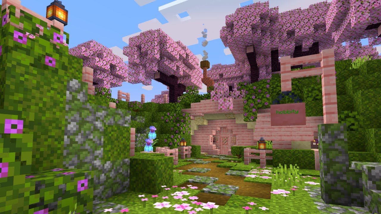 How to Build a Cherry Grove Hobbit Hole in Minecraft Tutorial Minecraft Builders