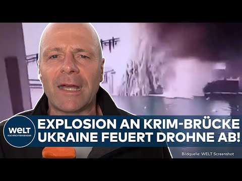 Video Thumbnail: PUTINS KRIEG: Heftige Explosion! Ukraine feuert Drohne auf Krim-Brücke! Schäden an einem Pfeiler