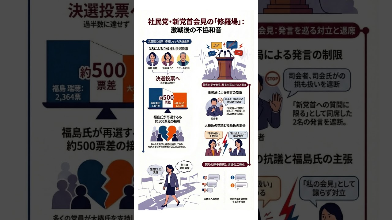 社民党・大椿ゆうこ氏、『新党首記者会見』で発言を許されず激怒… 無言で途中退席　党内で亀裂