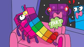 7 kissing 8 in front of 6 and 5 while 7 lets out a tiny fart | Numberblocks fanmade coloring story