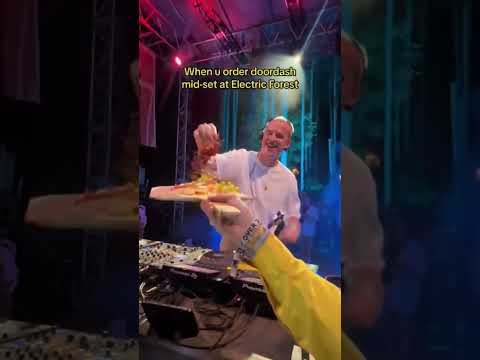 Charcuterie board delivered to @DEVAULT mid set by  a person dressed as cheese #electricforest